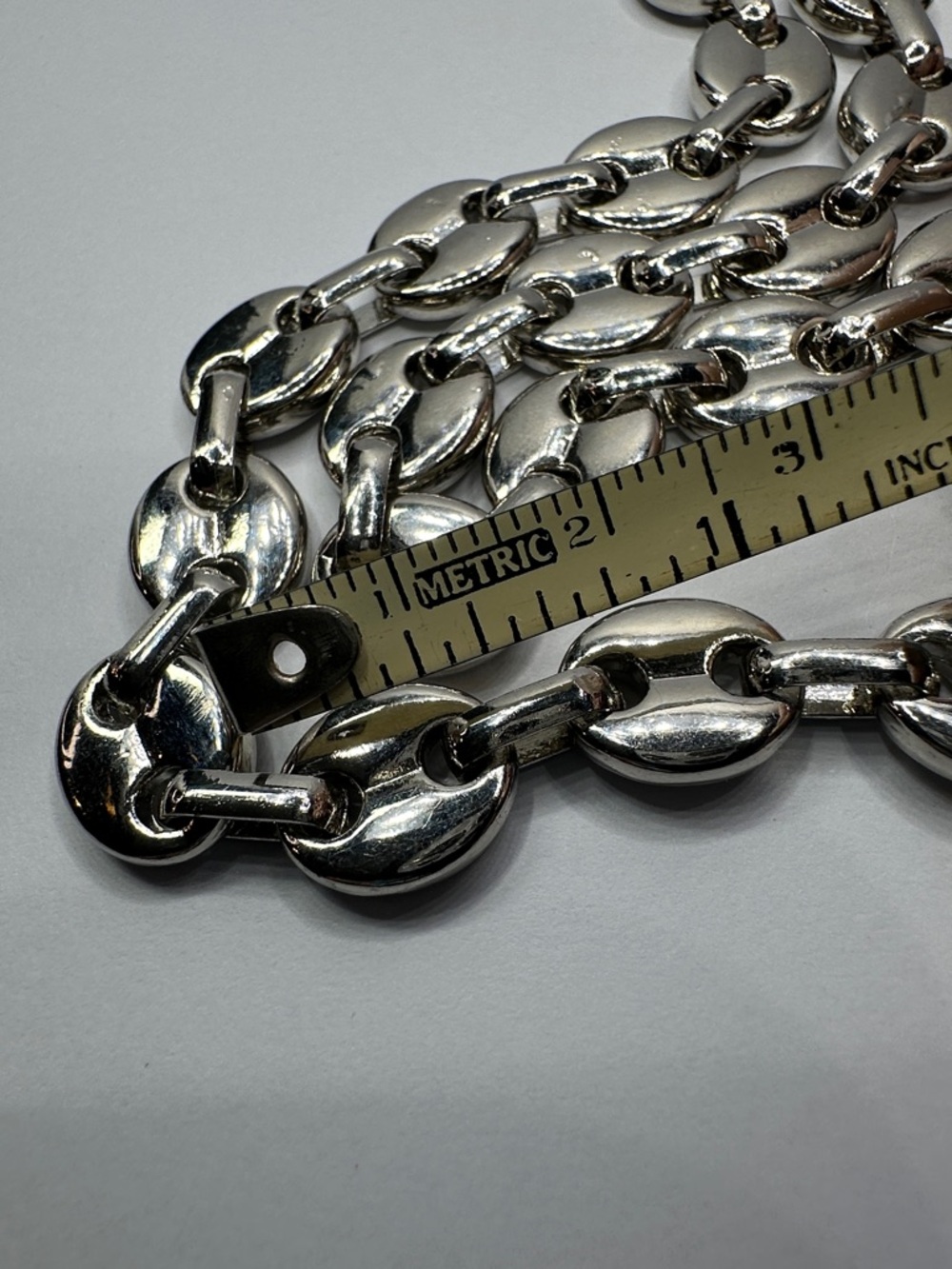 Puffy Mariner Link Silver Chain Necklace 22” Unisex Chunky Long Trendy Chain - Picture 6 of 6